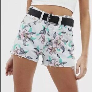 Levi's 501 Floral Pastel Embroidery Hi Rise Button Fly Cut Off Shorts Size 28